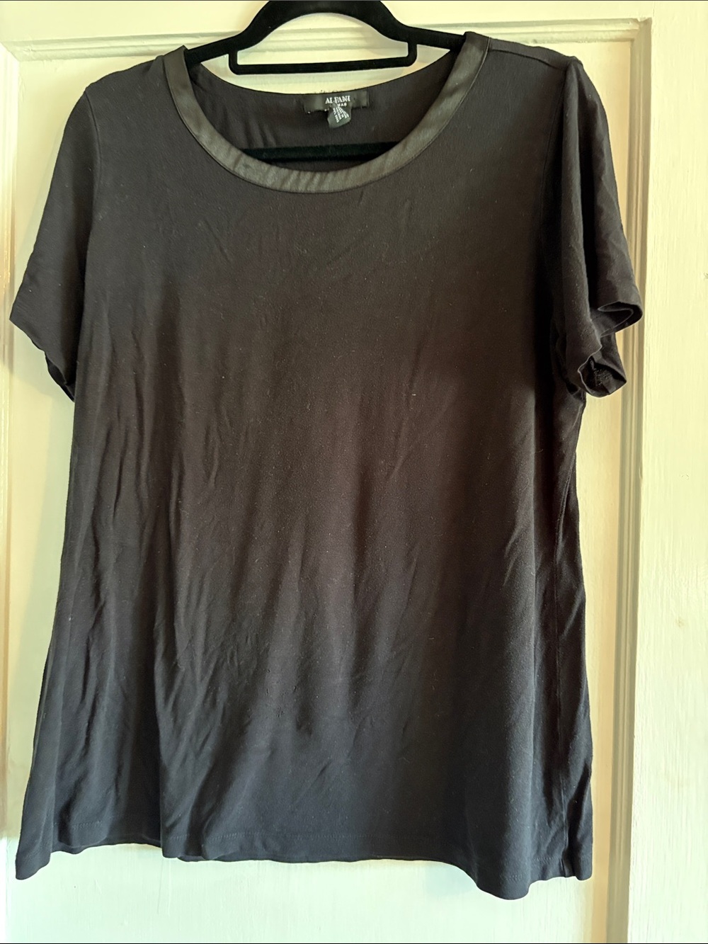 Alfani Black Short Sleeve Scoop Neck Tee with Trim